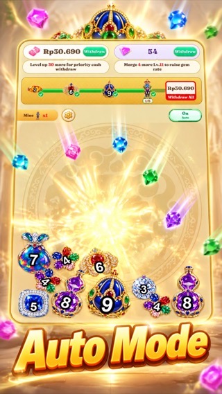 Gameplay: auto mode with gems merging